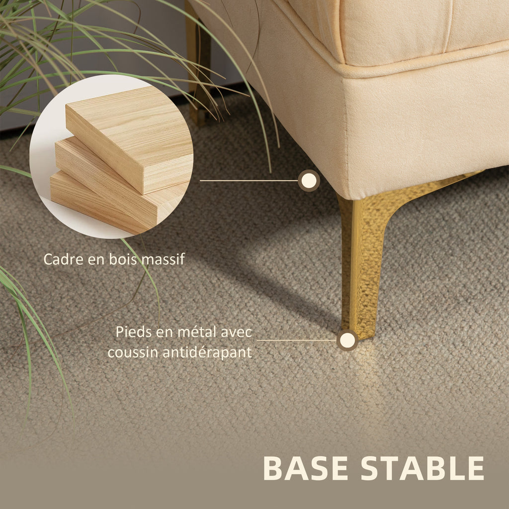 Banc banquette capitonnée bout de lit style classique chic dim. 118L x 45l x 42H cm piètement métal doré velours beige-5