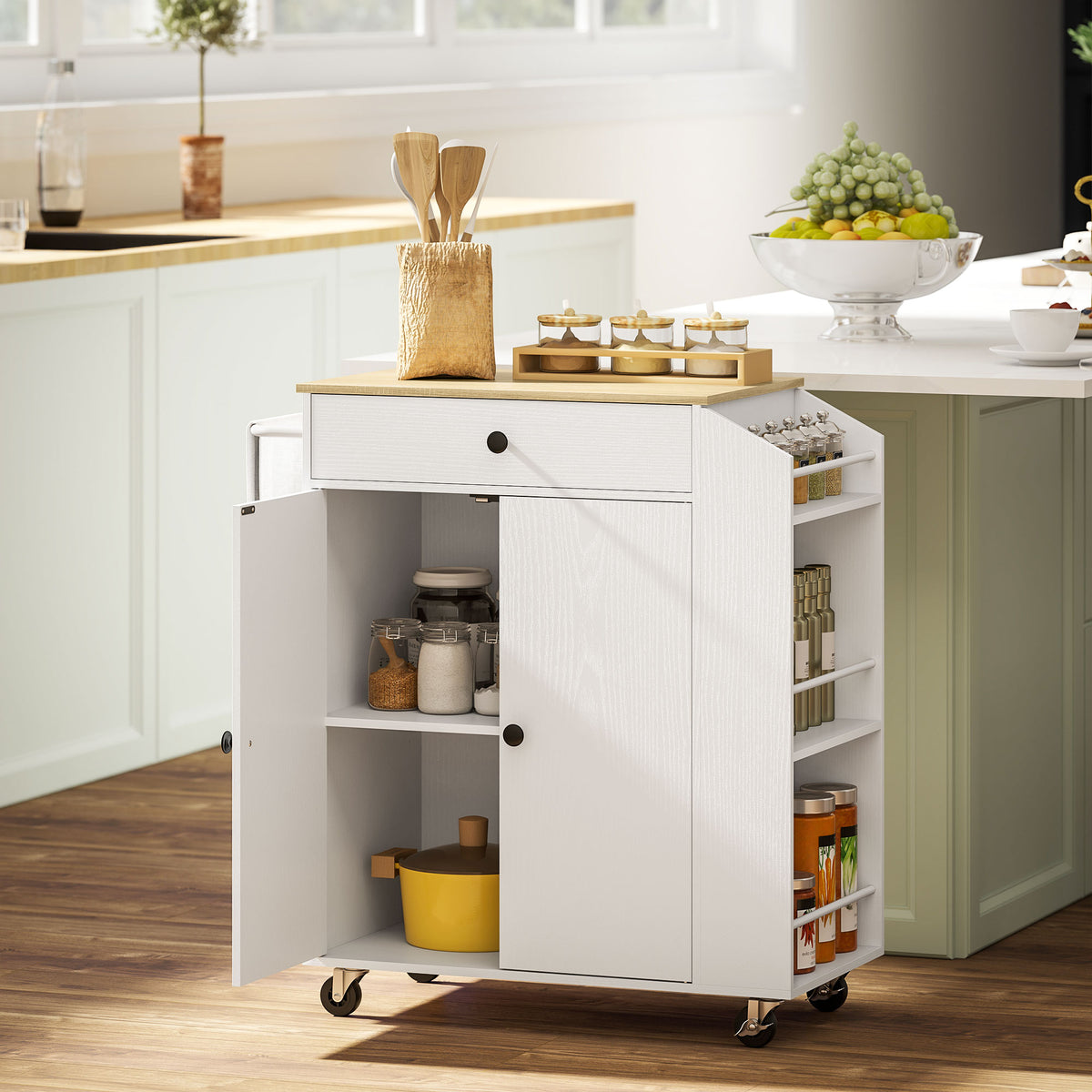 Îlot central cuisine mobile desserte cuisine avec tiroir étagère réglable placard à deux portes 82 x 38 x 86,5 cm blanc-1