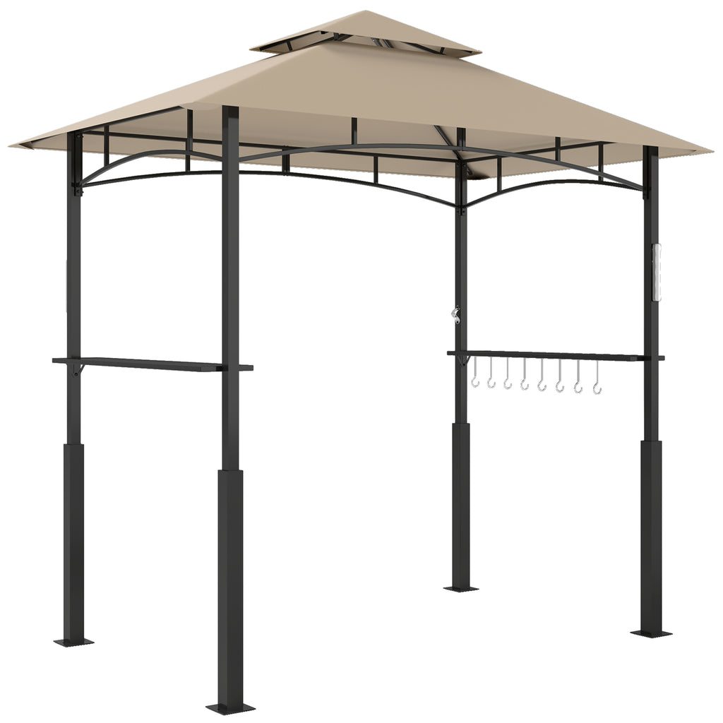 Tonnelle de barbecue à deux niveaux auvent de réception pour jardin avec lumière LED 243 x 148 x 248 cm kaki-0
