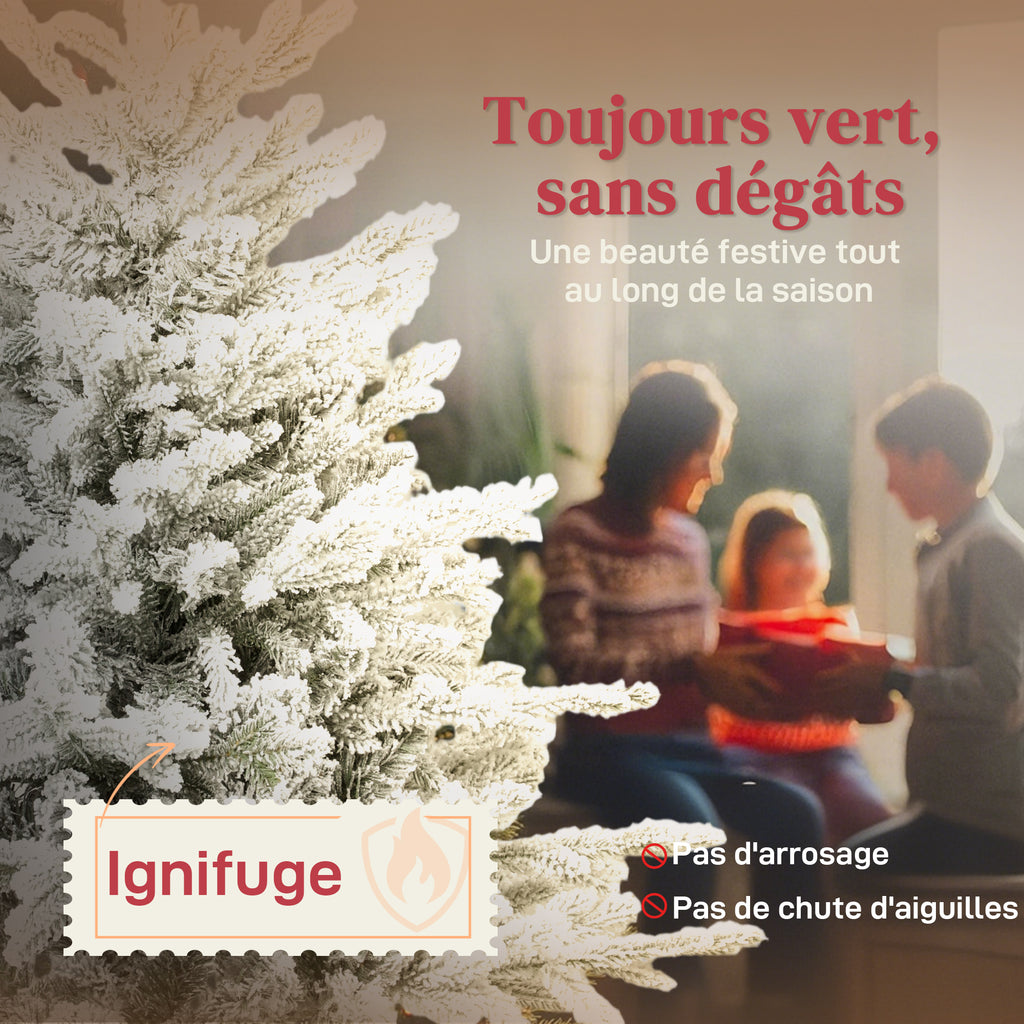 Sapin de Noël artificiel floqué de neige 180 cm, arbre de Noël avec 1815 branche, support en métal pliable, vert-3