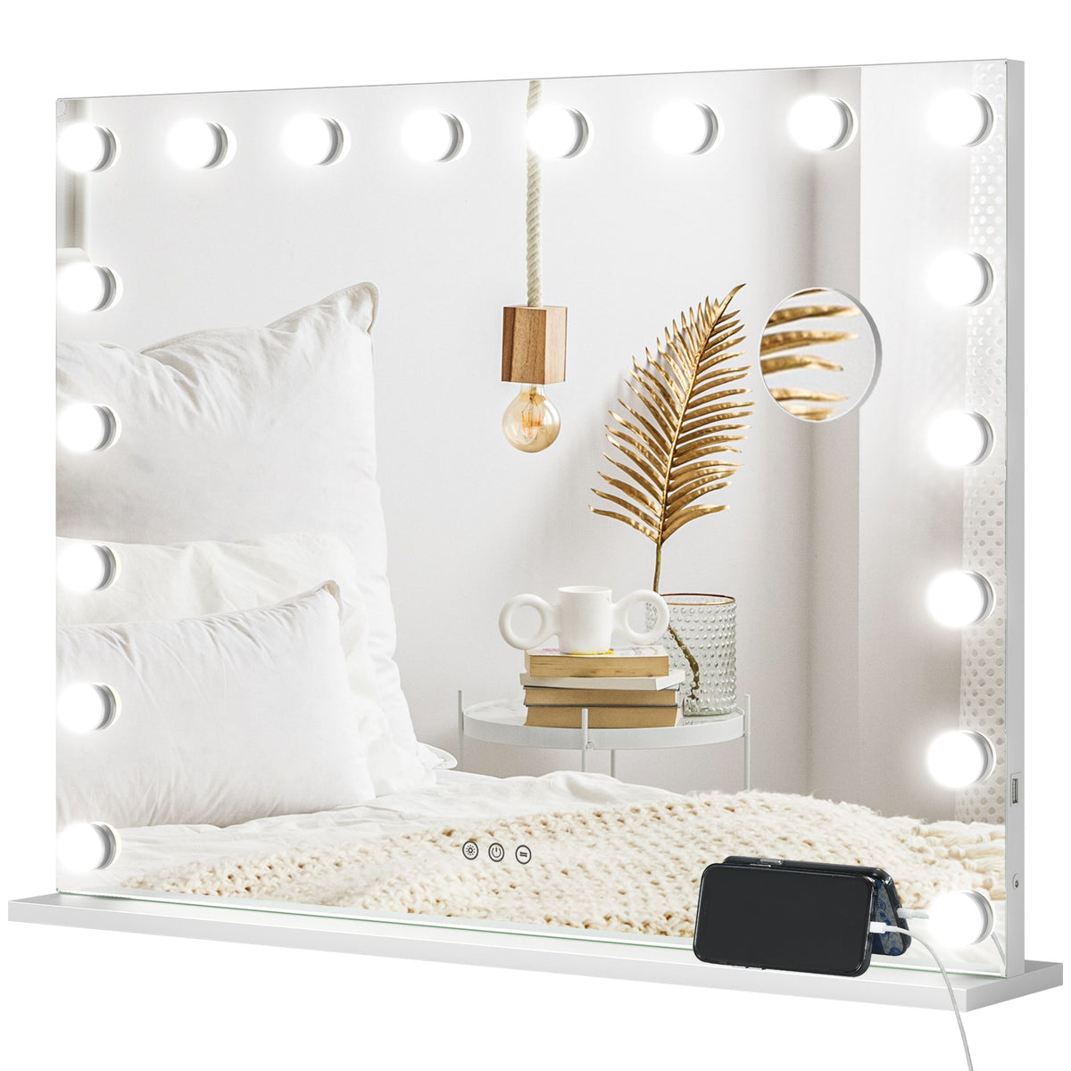 Miroir maquillage lumineux LED intensité réglable miroir grossissant port de charge USB, 80 x 62 cm-0