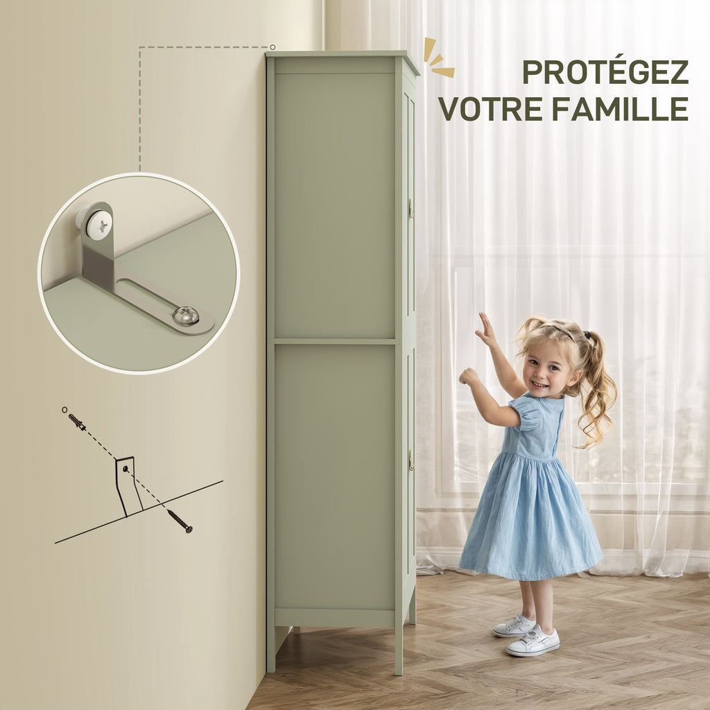 Buffet cuisine, meuble cuisine rangement haut avec LED réglable et détecteur de mouvement, 80 x 40 x 176,5 cm, vert-6