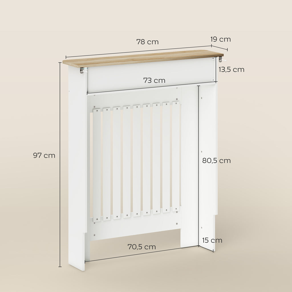 Cache-radiateur avec tiroir de rangement, meuble cache-radiateur en bois à lattes verticales, 78 x 19 x 97 cm, blanc-2
