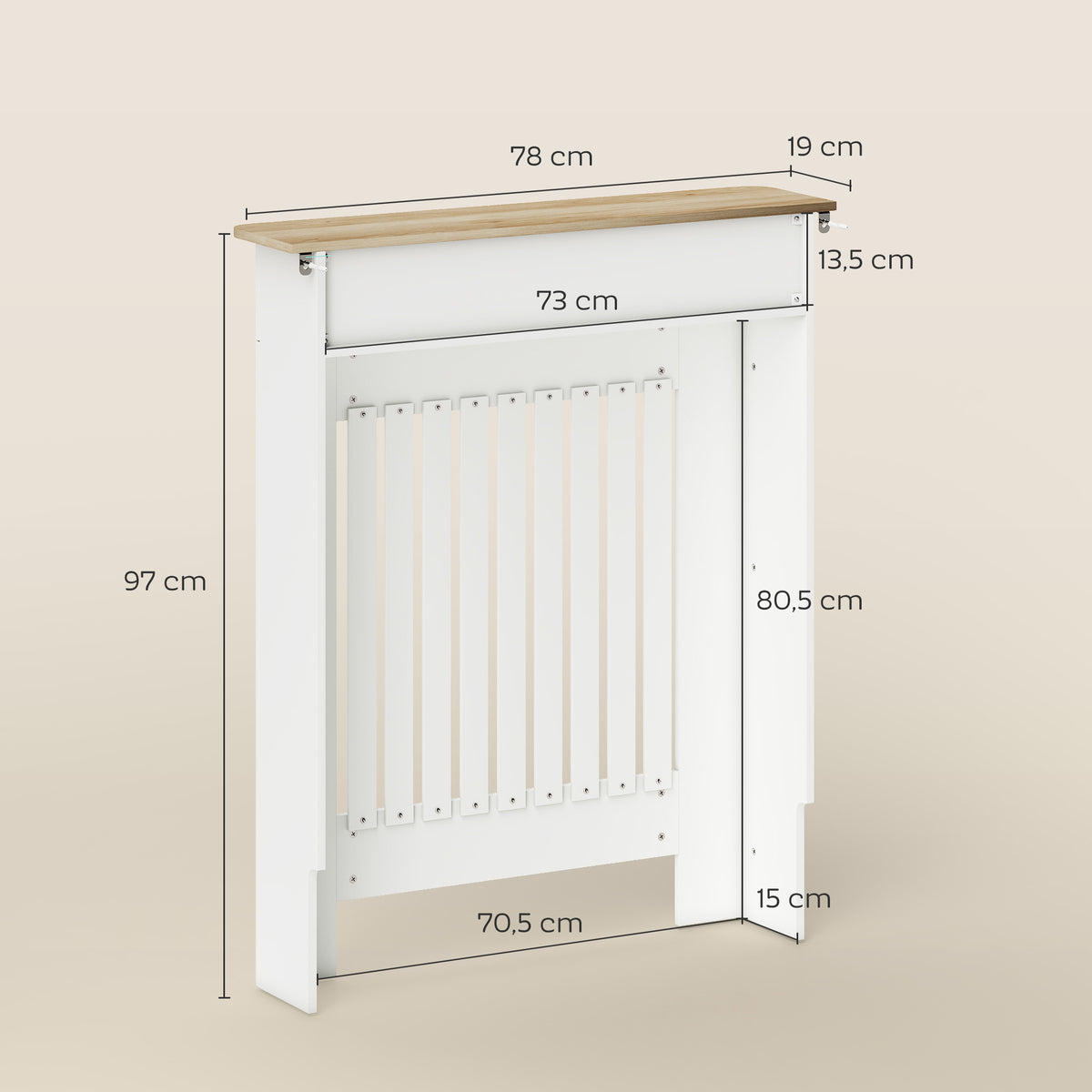 Cache-radiateur avec tiroir de rangement, meuble cache-radiateur en bois à lattes verticales, 78 x 19 x 97 cm, blanc-2
