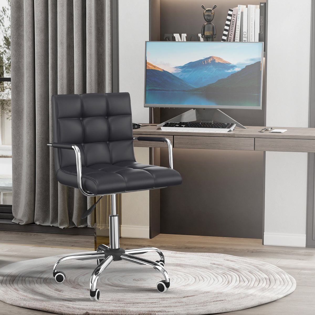 Lot de 2 chaises de bureau fauteuil manager pivotant hauteur réglable revêtement synthétique capitonné noir-1
