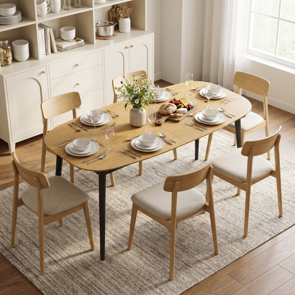 Table à Manger Extensible Rectangle pour 6 à 8 Personnes, Table de Cuisine 160-200 cm avec Étagère, Marron-7