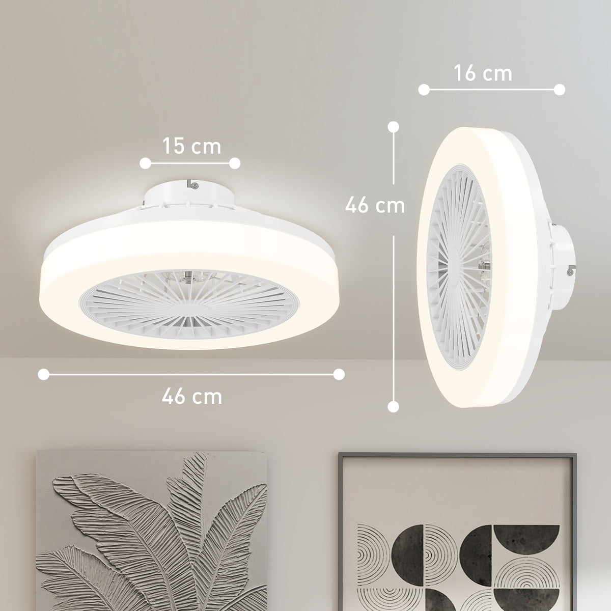 Ventilateur de plafond avec lumière et télécommande 6 vitesses, minuterie, luminosité réglable, blanc-2