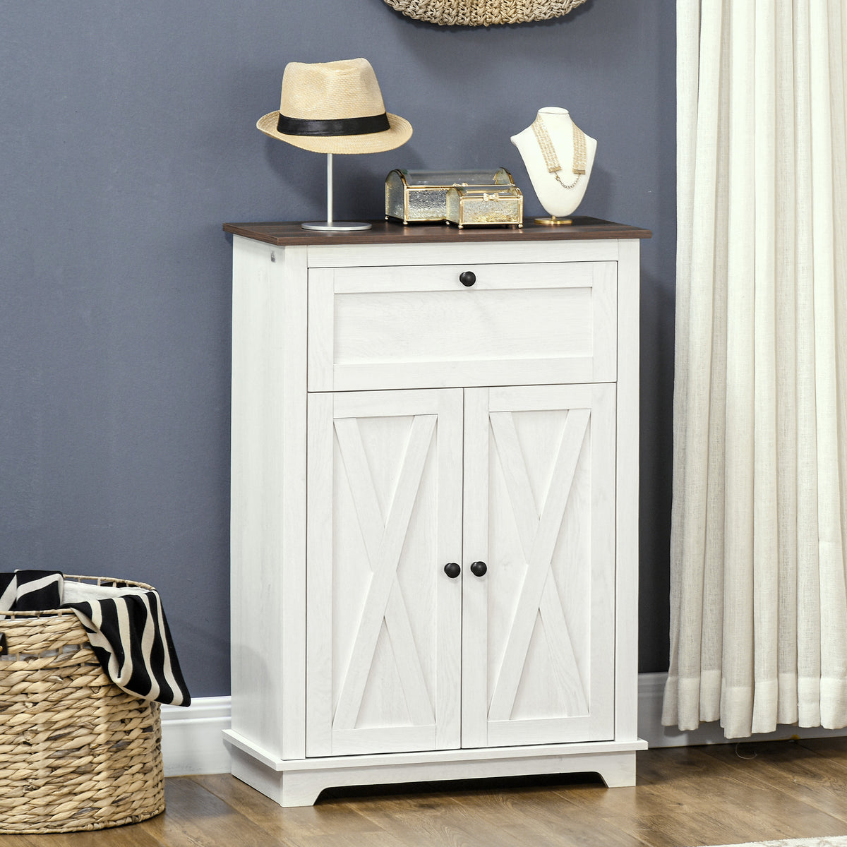 Meuble de rangement buffet multi-rangements 2 portes avec étagère réglable 1 tiroir, dim. 60L x 30P x 87,5H cm-1