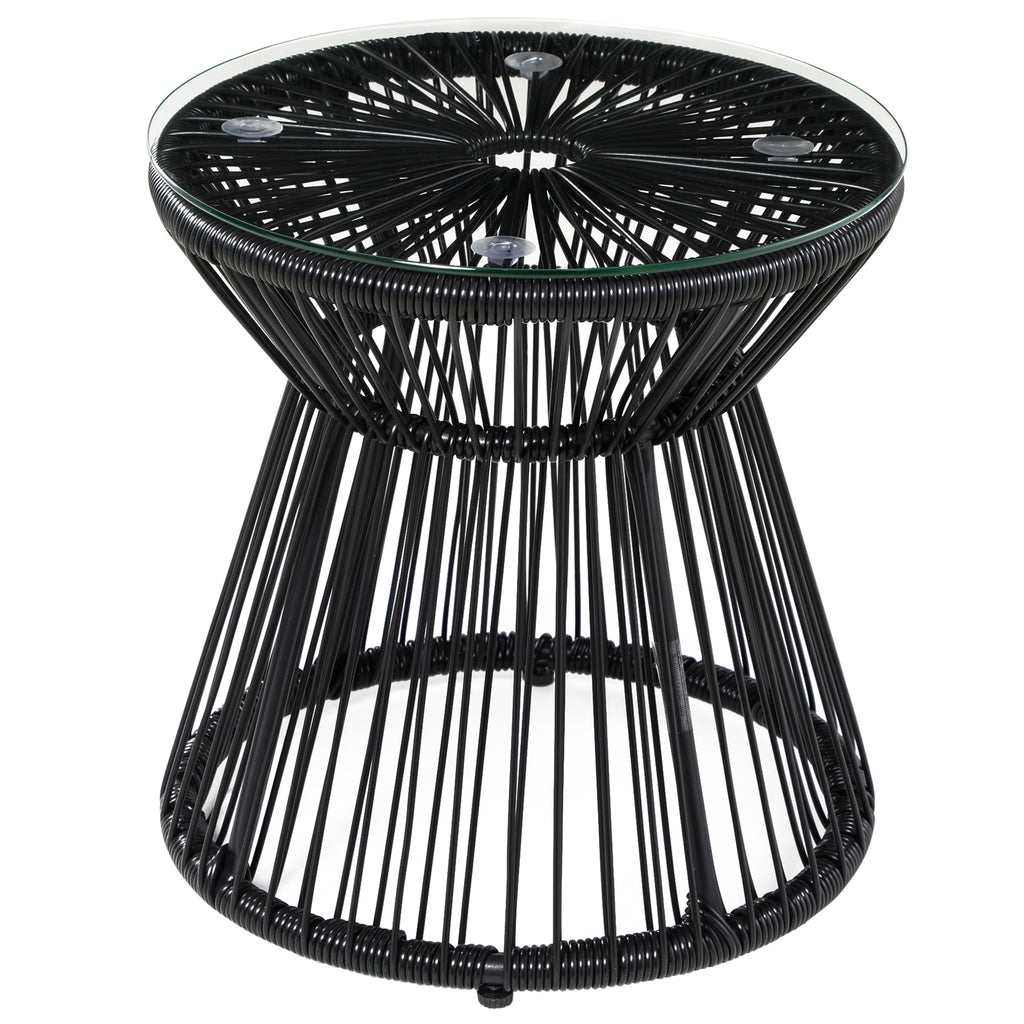 Table de jardin ronde en résine tressée imitation rotin table de bistrot métal plateau verre trempé Ø 40 x 42 cm noir-0