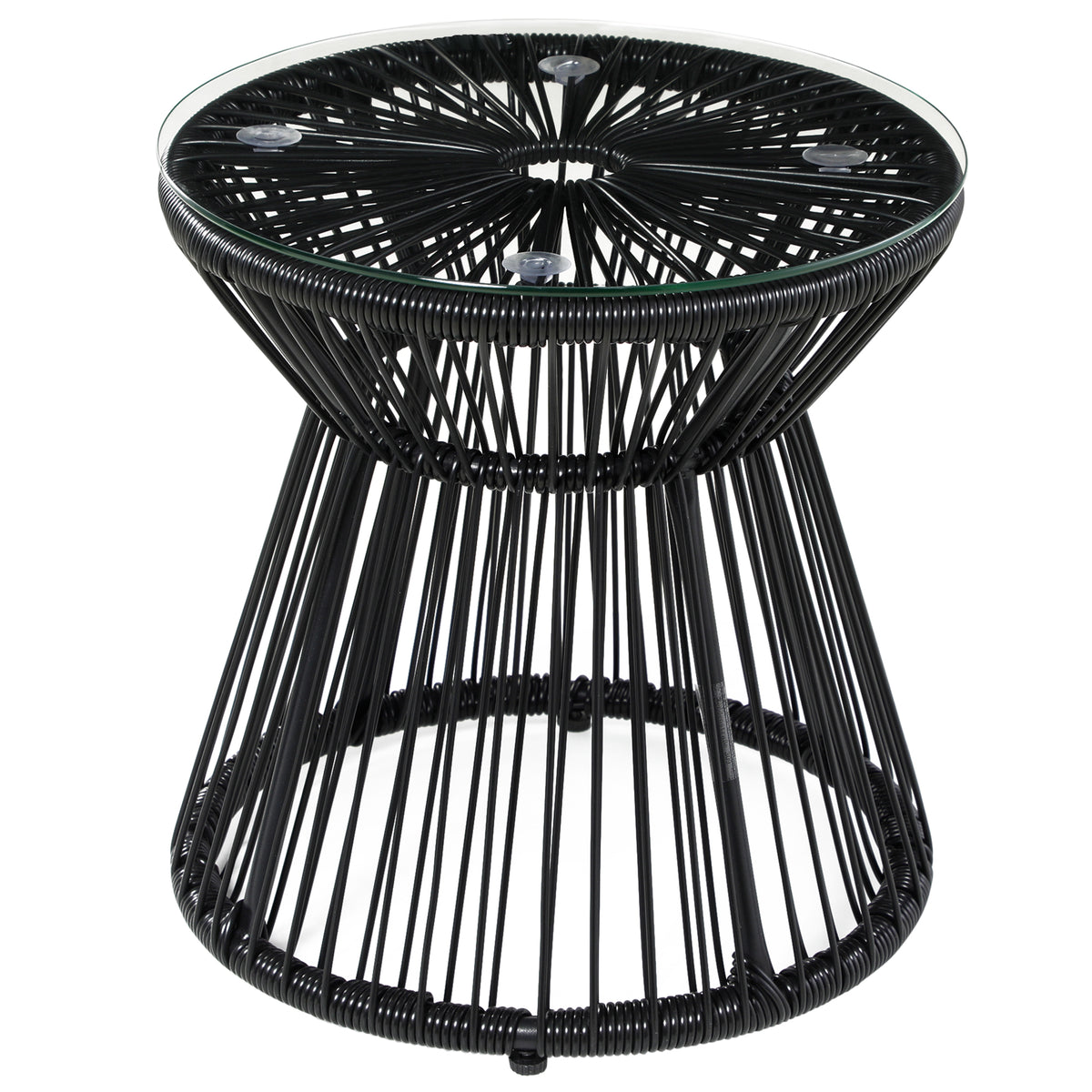 Table de jardin ronde en résine tressée imitation rotin table de bistrot métal plateau verre trempé Ø 40 x 42 cm noir-0
