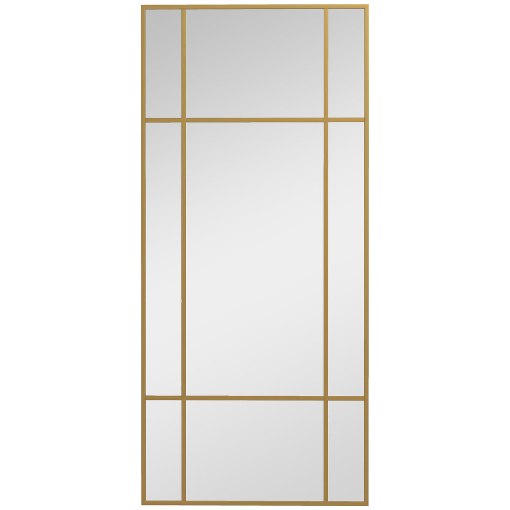 Miroir mural verrière rectangulaire style fenêtre, horizontal ou vertical avec 4 crochets, en métal doré - 110x50 cm-0