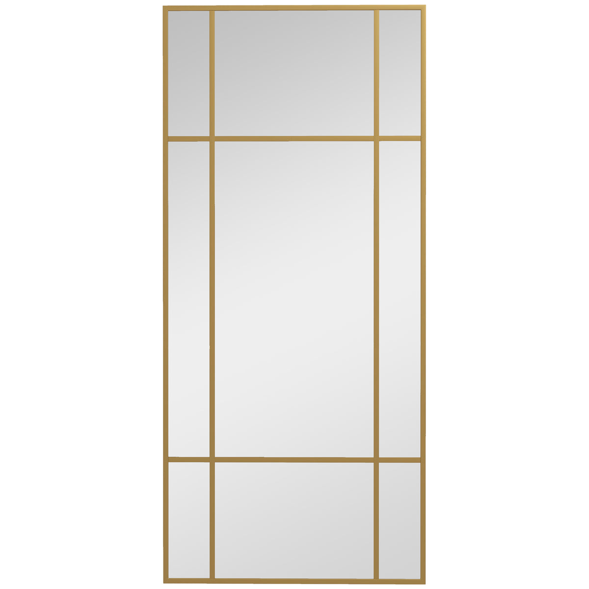 Miroir mural verrière rectangulaire style fenêtre, horizontal ou vertical avec 4 crochets, en métal doré - 110x50 cm-0