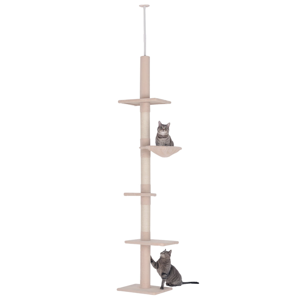 Arbre chat du sol au plafond poteau à griffer L40 x l 34 x H 230-260 cm 5 niveaux d'activités beige-0