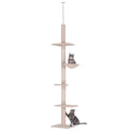 Arbre chat du sol au plafond poteau à griffer L40 x l 34 x H 230-260 cm 5 niveaux d'activités beige-0
