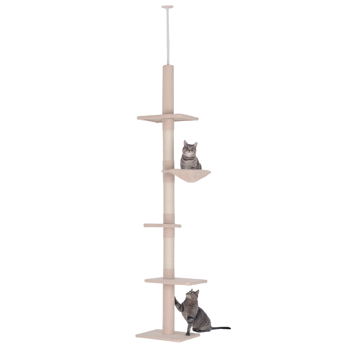 Arbre chat du sol au plafond poteau à griffer L40 x l 34 x H 230-260 cm 5 niveaux d'activités beige-0