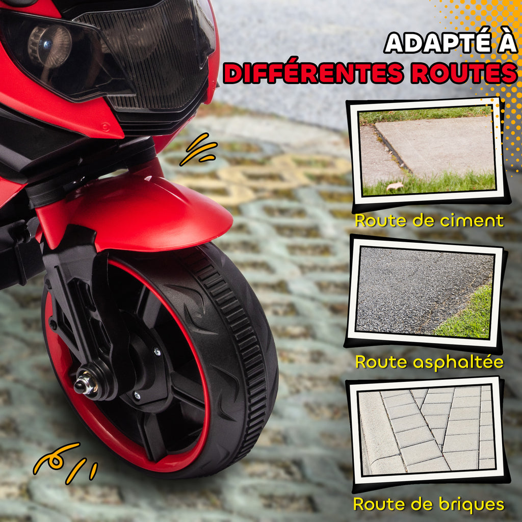 Moto électrique enfants 6 V, voiture électrique enfants avec roues d'entraînement, effets lumineux et sonores, rouge-5