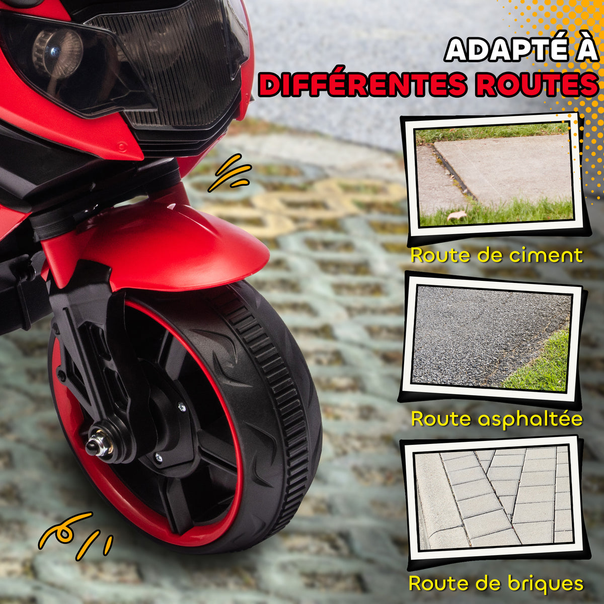 Moto électrique enfants 6 V, voiture électrique enfants avec roues d'entraînement, effets lumineux et sonores, rouge-5