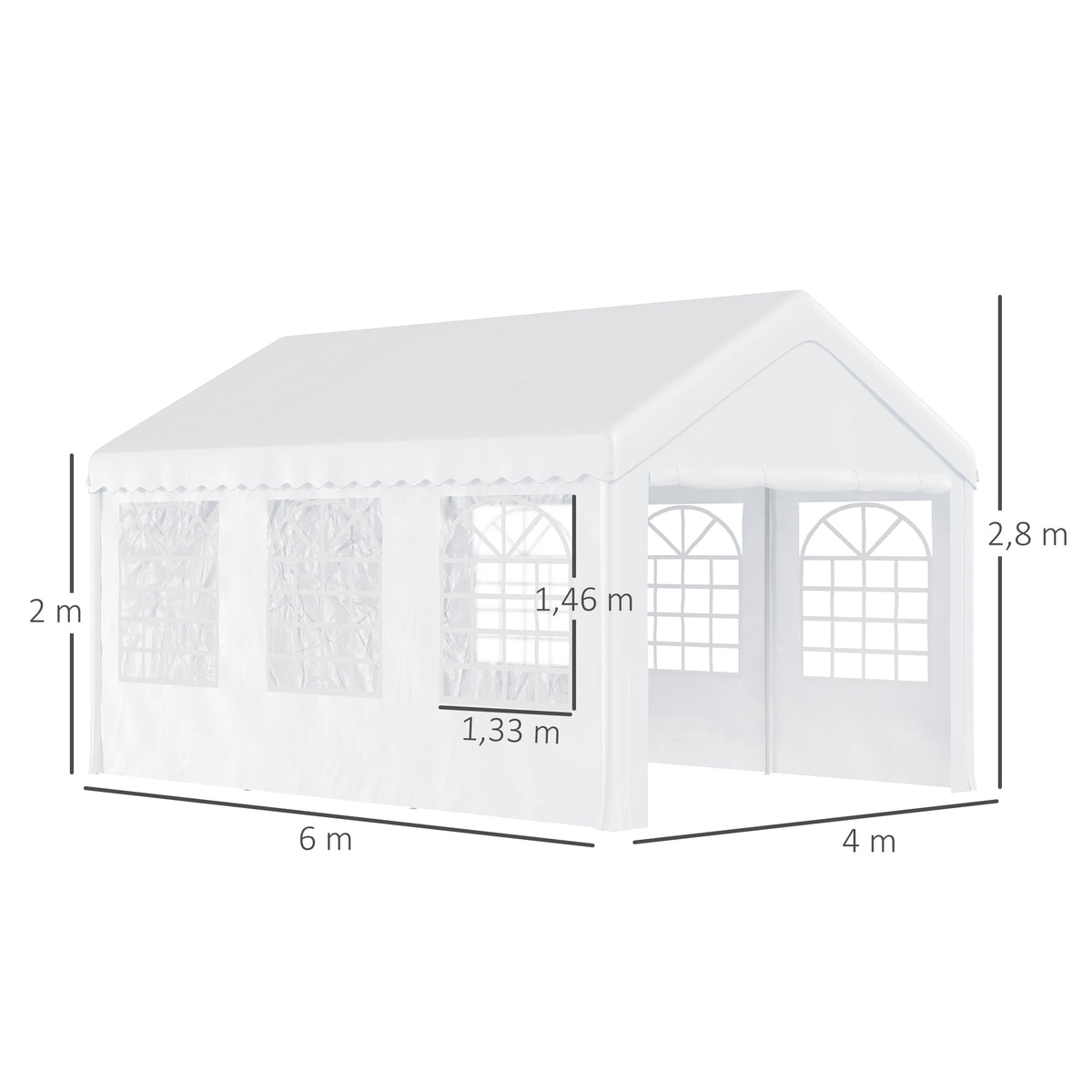 Tente de réception chapiteau de jardin chapiteau barnum 4 parois amovibles portes zippées idéal pour fête mariage soirée 6 x 4 x 2,8 m acier toile polyéthylène 180 g/m² blanc-2