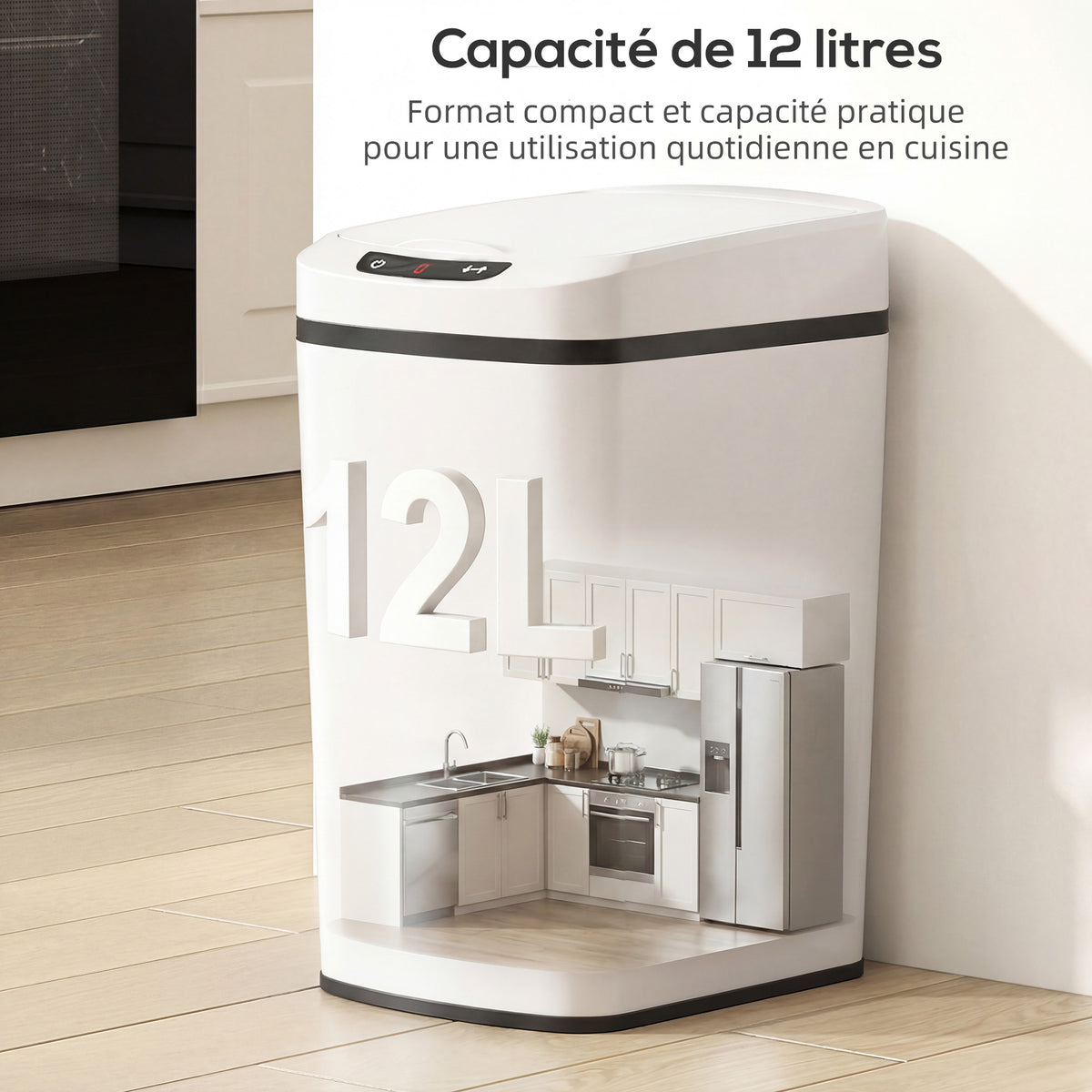Poubelle de Cuisine Automatique 12 L en Acier Inoxydable, Poubelle à Capteur avec Couvercle, 28 x 22 x 41 cm, Blanc-4