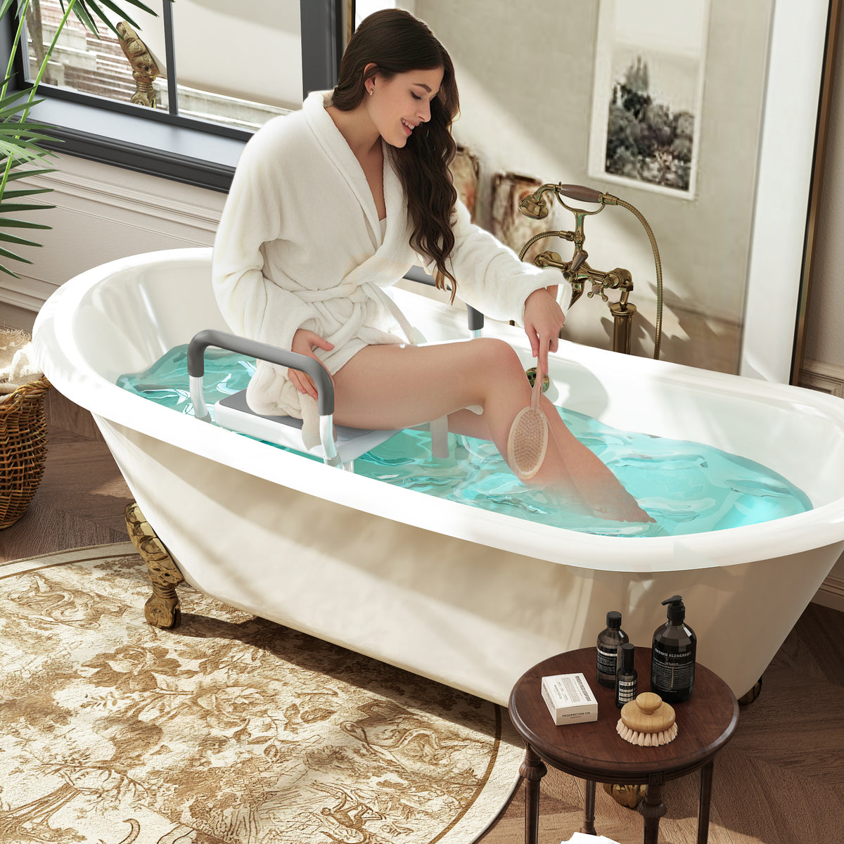 Tabouret de douche pour personnes âgées et handicapées avec accoudoirs, hauteur réglable, patins antidérapants, gris-1