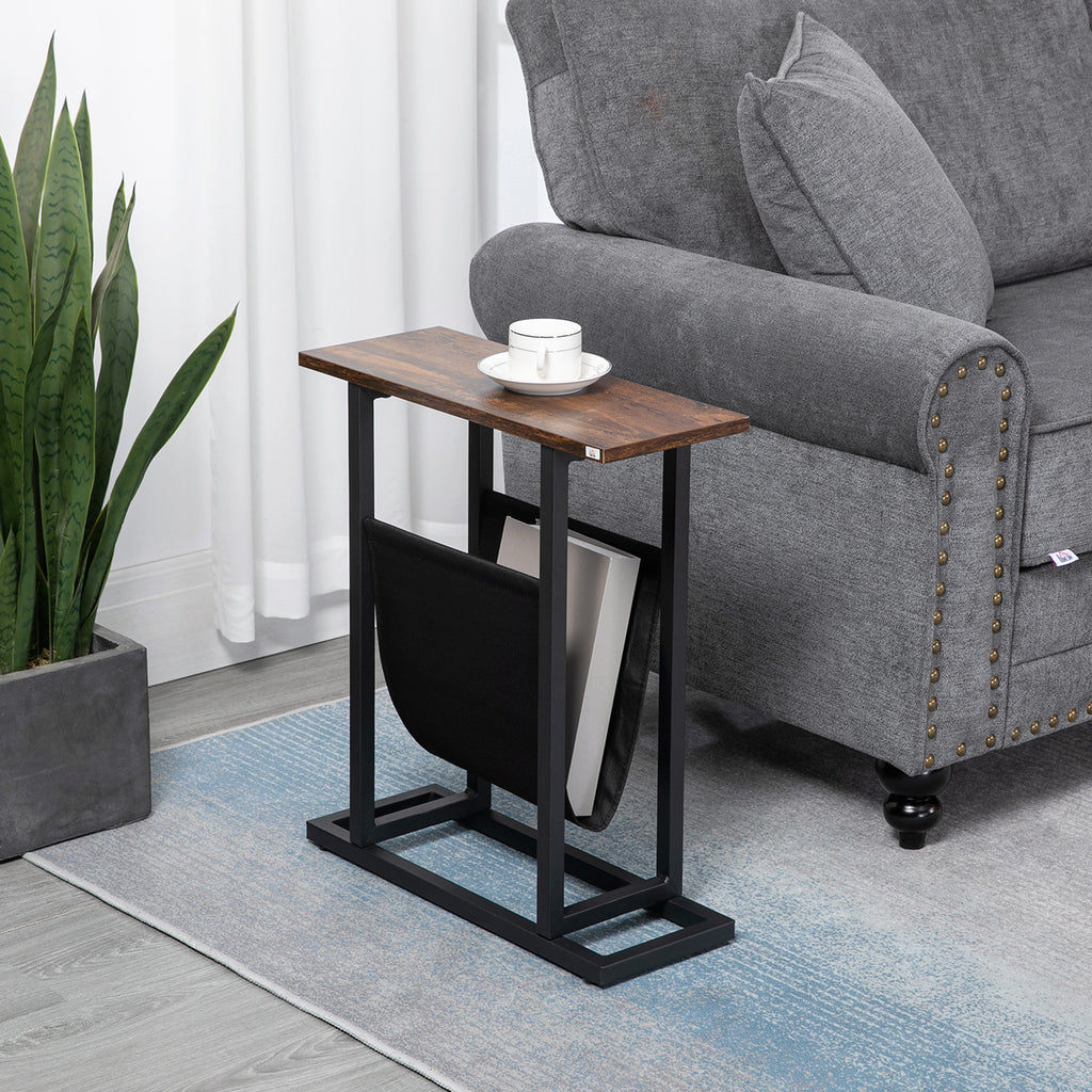 Table d'appoint bout de canapé avec porte-revues strucuture en acier design industriel 49 x 19 x 55 cm noir marron foncé-6
