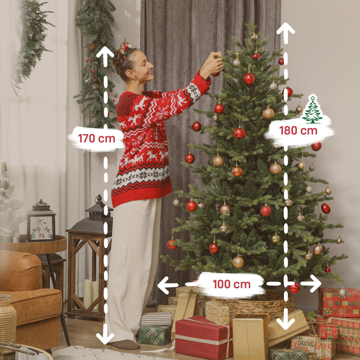 Sapin de Noël artificiel 180 cm, arbre de Noël réaliste avec 1660 pointes de branche articulée, support en métal, vert-2