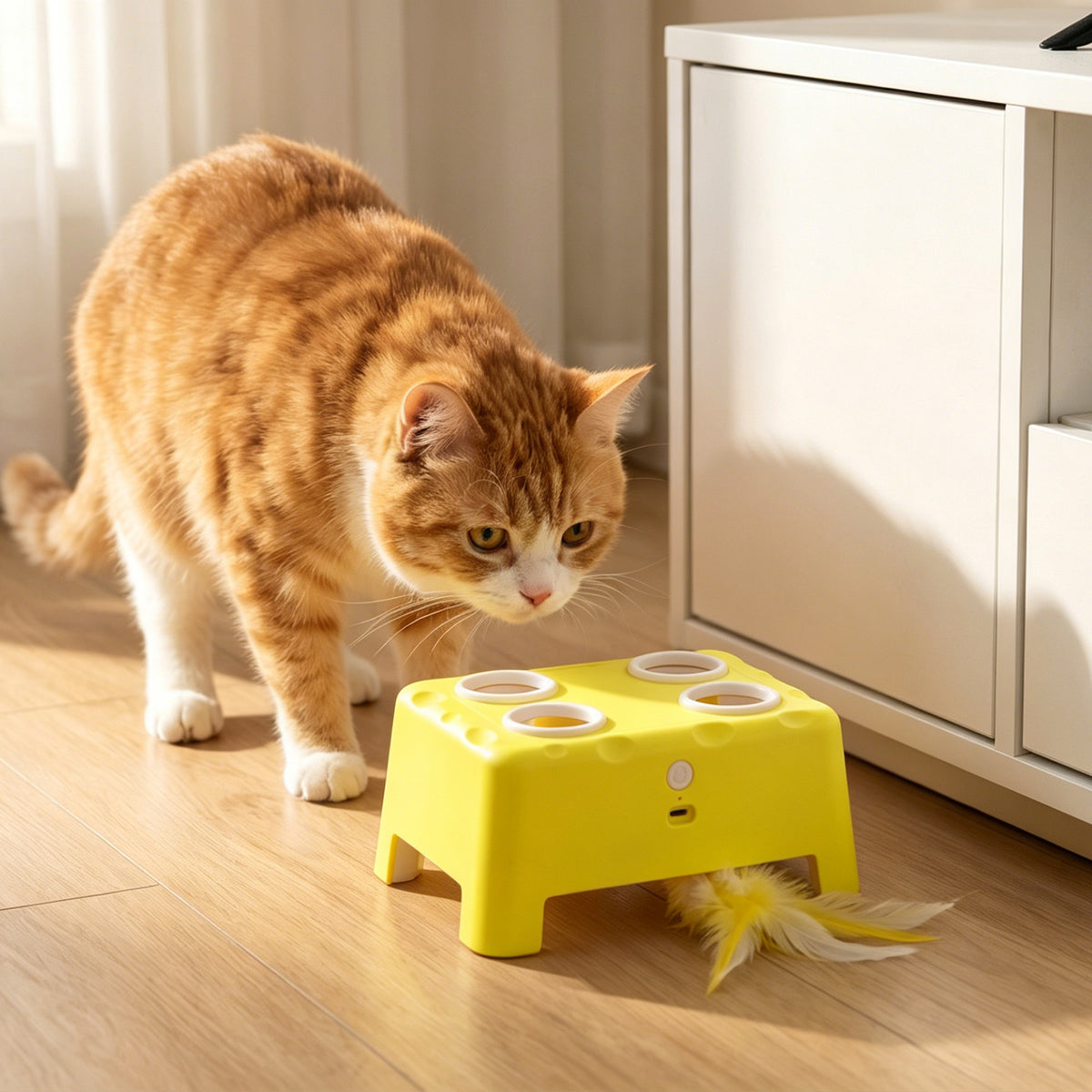 Jouet Interactif pour Chats d'Intérieur Rechargeable, 3 Modes Réglables Repos Intelligent, 18,8 x 14 x 6 cm, Jaune-6