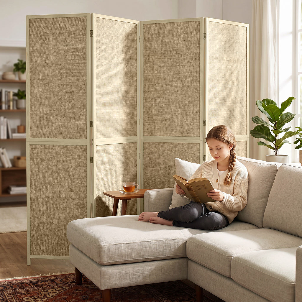 Paravent Interieur en Bambou 4 Panneaux 180x180cm, Séparateur de Pièce Pliable et Portable, Style Bohème, Bois Naturel-7