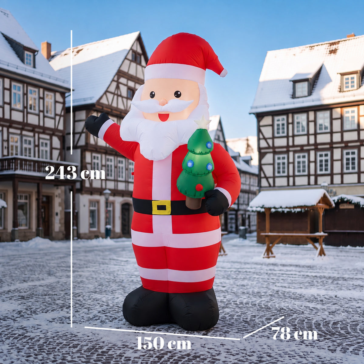 Père Noël Gonflable de 243 cm avec Lumières LED, Matériel Fixation et Souffleur, Intérieur et Extérieur, Rouge-2