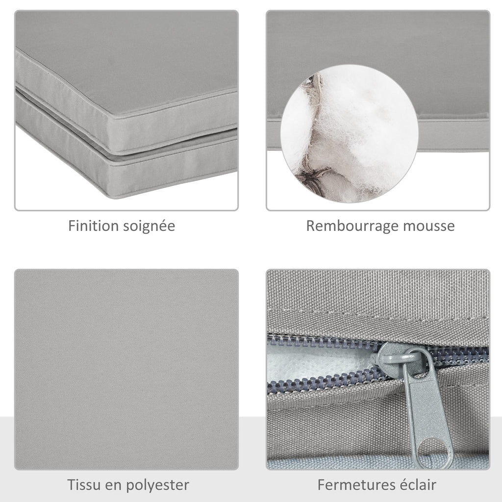 Lot de 2 Coussins de Chaise Fauteuil de Jardin Coussins d'assise déhoussables Rembourrage 5 cm Polyester Gris clair-3