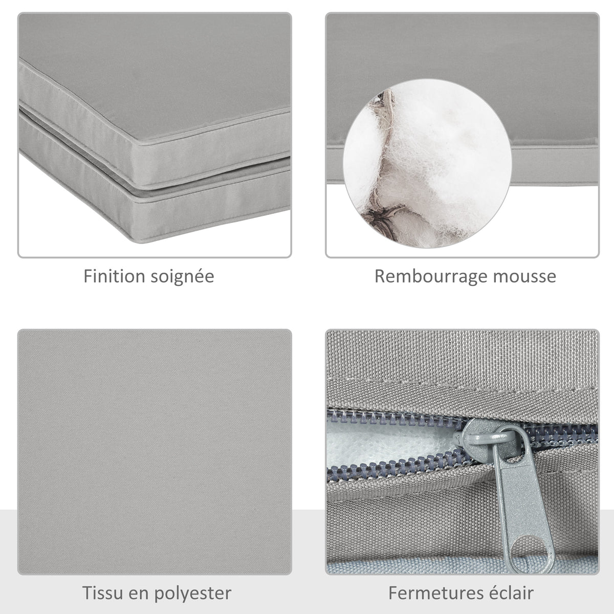 Lot de 2 Coussins de Chaise Fauteuil de Jardin Coussins d'assise déhoussables Rembourrage 5 cm Polyester Gris clair-3