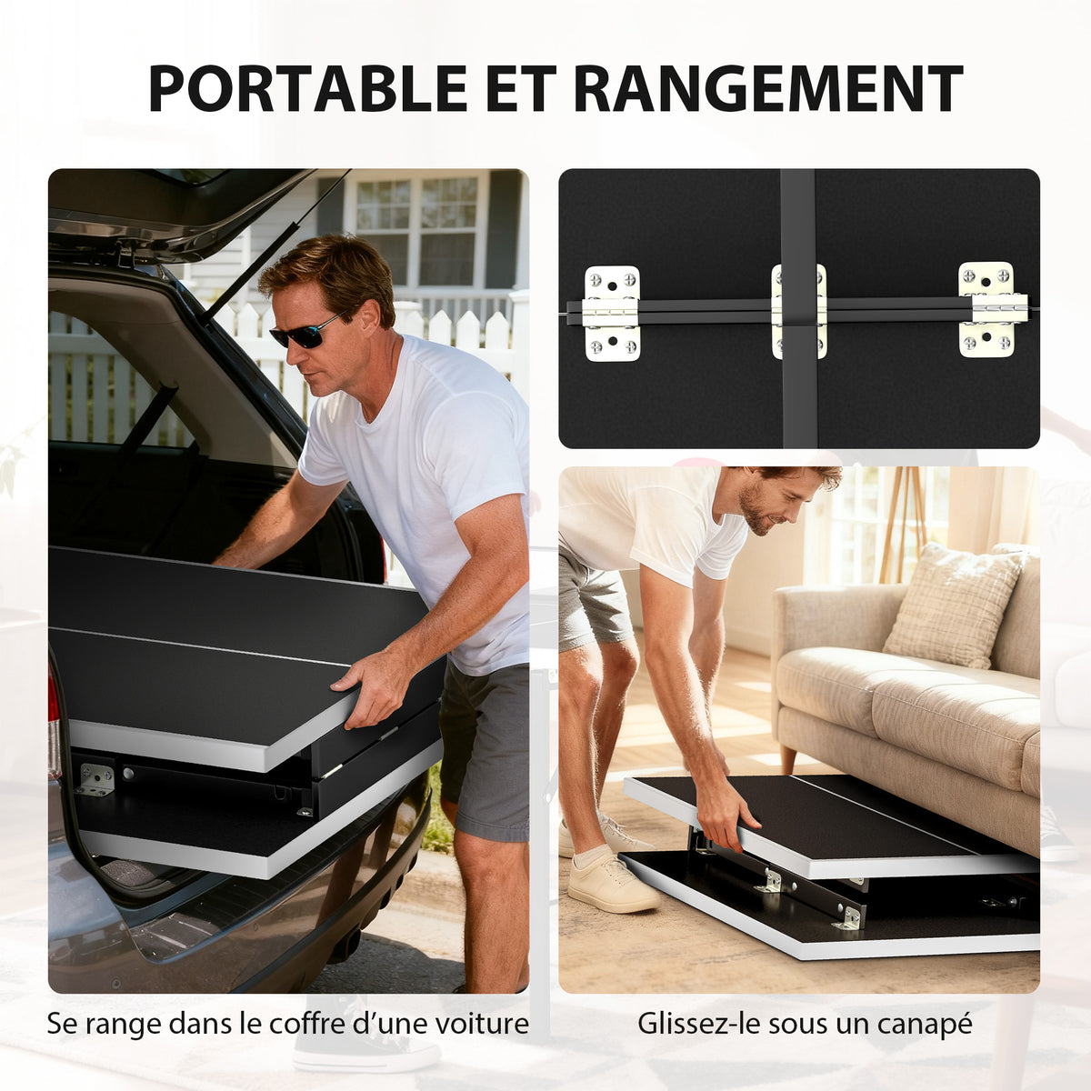 Mini Table de Ping-Pong Pliable Extérieur Intérieur avec 2 Raquettes en Bois Massif 3 Balles et Filet 152x76x70cm Noir-4