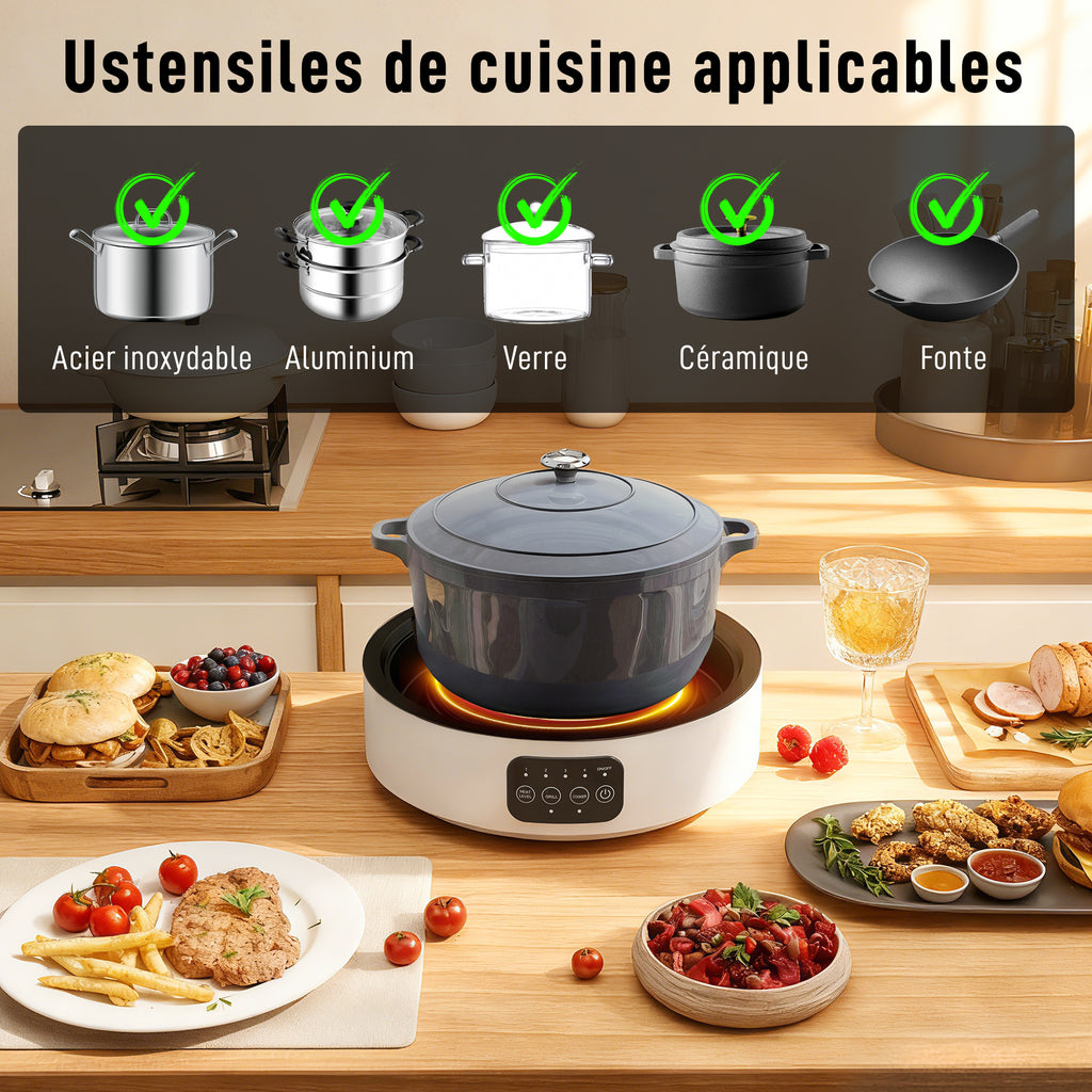 Plaque de cuisson et de barbecue 2 en 1 céramique, 2000 W, 4 niveaux puissance, chauffage infrarouge, blanc-4