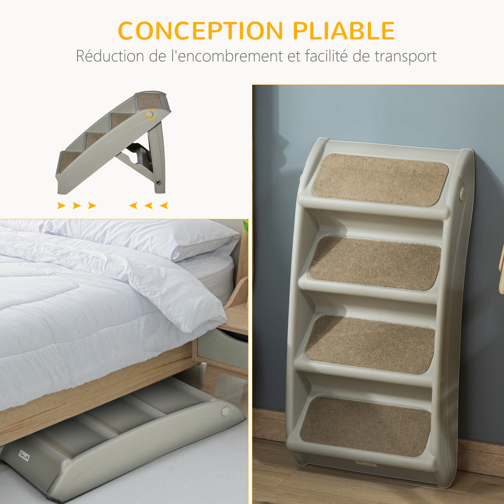 Escalier pour chien pliant à 4 marches antidérapantes escalier pour animaux en plastique 62 x 38 x 49,5 cm gris-3