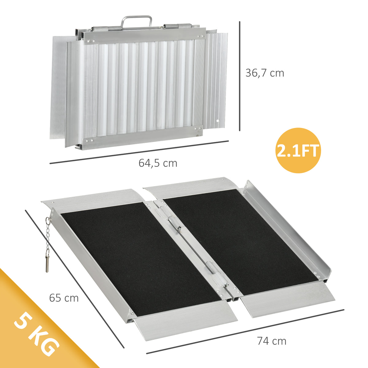 Rampe de fauteuil roulant pliable en alliage d'aluminium antidérapante, avec poignées, charge max. 272 kg, noir-2