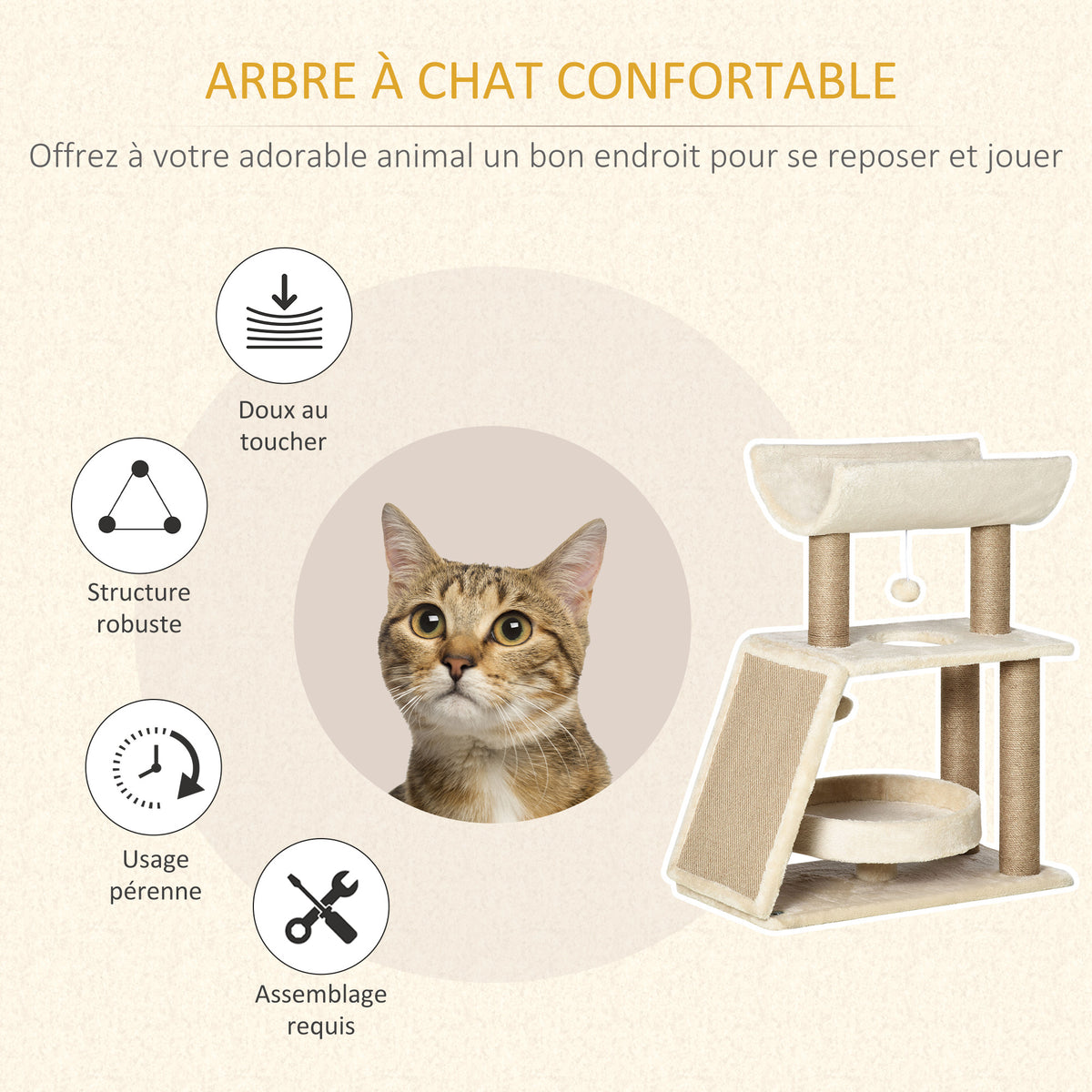 Arbre à chats design cosy chic multi-équipements centre d'activités griffoirs grattoir plateformes brun clair-3