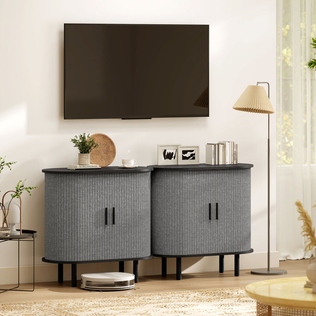 Buffet salon, meuble de rangement ovale avec 2 portes coulissantes et 2 compartiments, 80 x 40 x 78 cm, gris-7