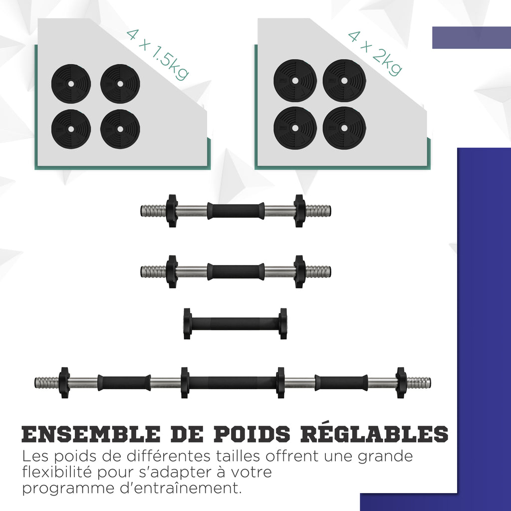 Haltères 2 en 1 réglables, haltères libres avec poignées antidérapantes, 15KG - Barres incluses-4