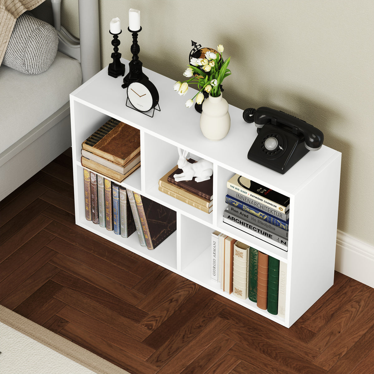 Bibliothèque étagère de rangement avec 5 compartiments, pour salon chambre à coucher bureau, 50x24x80cm, blanc-7