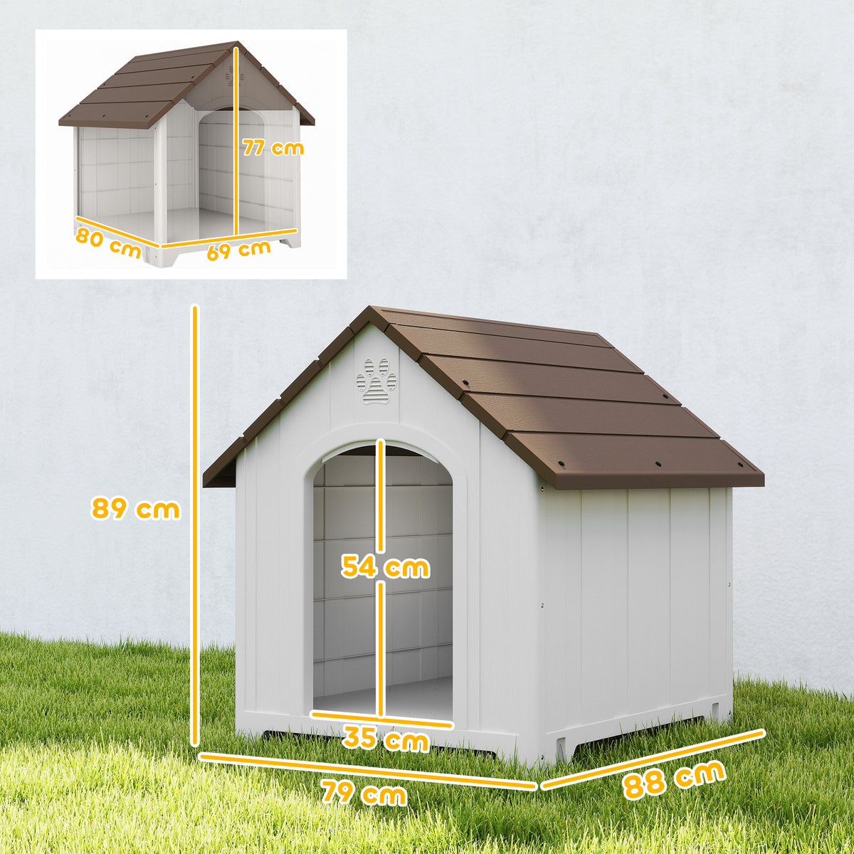 Niche pour chien extérieur, maison chien en polypropylène imperméable ventilé plancher surélevé 88x79x89cm gris clair-2