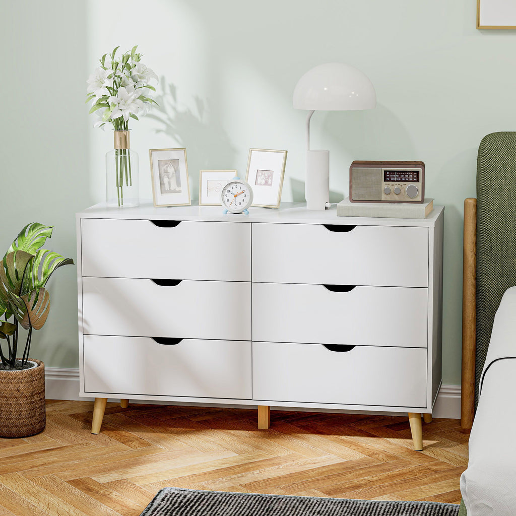 Commode 6 tiroirs meuble de rangement 5 pieds biseautés en bois  120 x 40 x 76 cm blanc-9