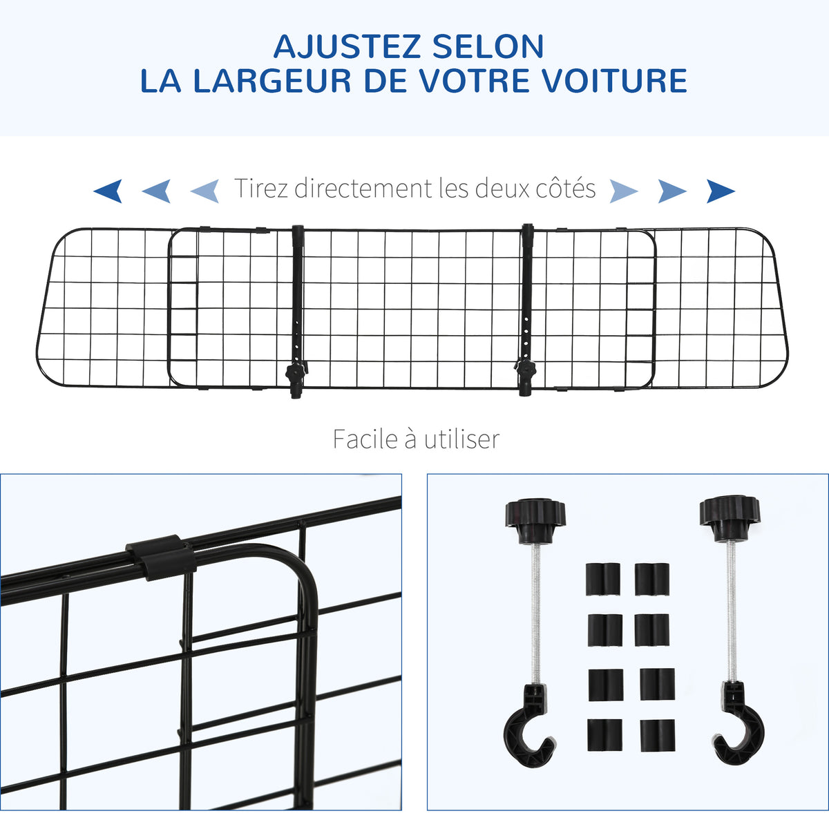 Grille de séparation voiture universelle pour chien, barrière de protection adaptée aux SUV et aux sièges auto, largeur réglable sans outils, installation facile, noir-3