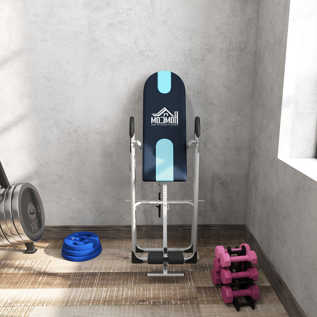 Table d'inversion de musculation pliable ceinture de sécurité réglable acier coloris argent noir-8