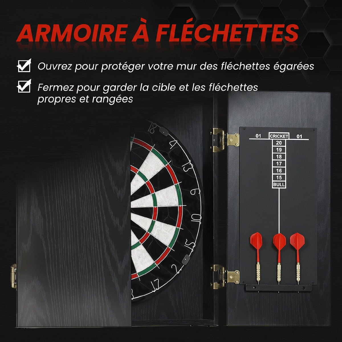 Cible de Fléchettes en Sisal avec Cabinet, 6 Fléchettes Pointe Acier et 2 Tableaux de Score, 100x55x9cm, Noir-4