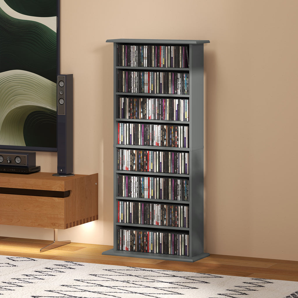 Rangements pour CD et DVD avec 8 compartiments et 6 étagères réglables, capacité max. 360 CD/185 DVD et Blu-ray, gris-8