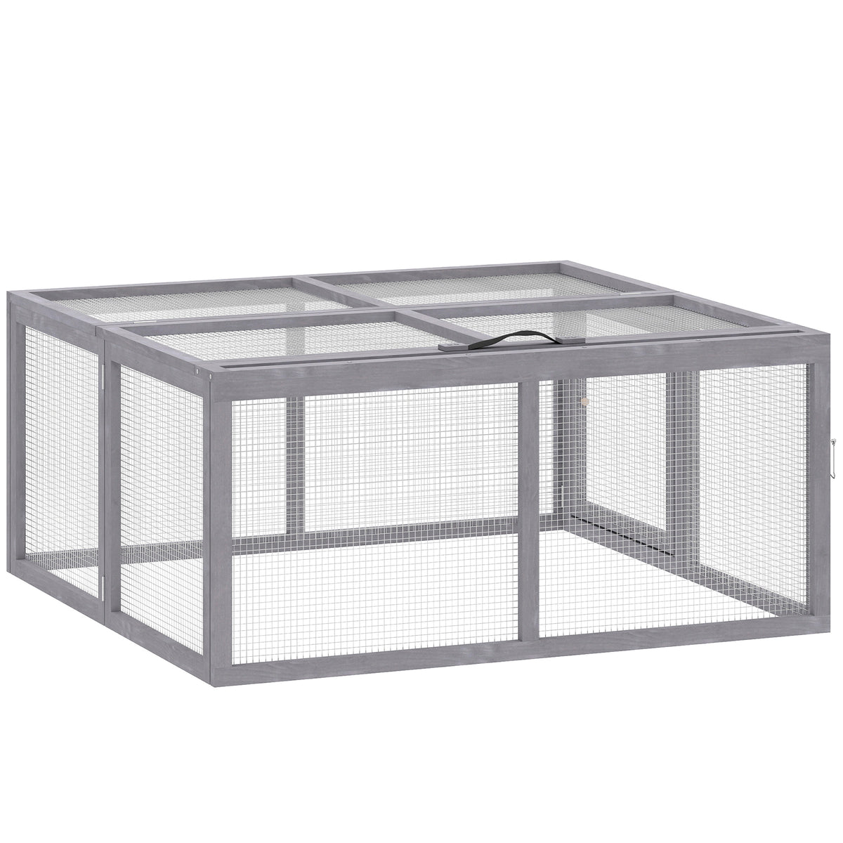 Clapier Lapin Extérieur Enclos Lapin Pliable en Bois Toit Ouvrant et Poignée pour Poule Canard 110x105x50cm Gris-0