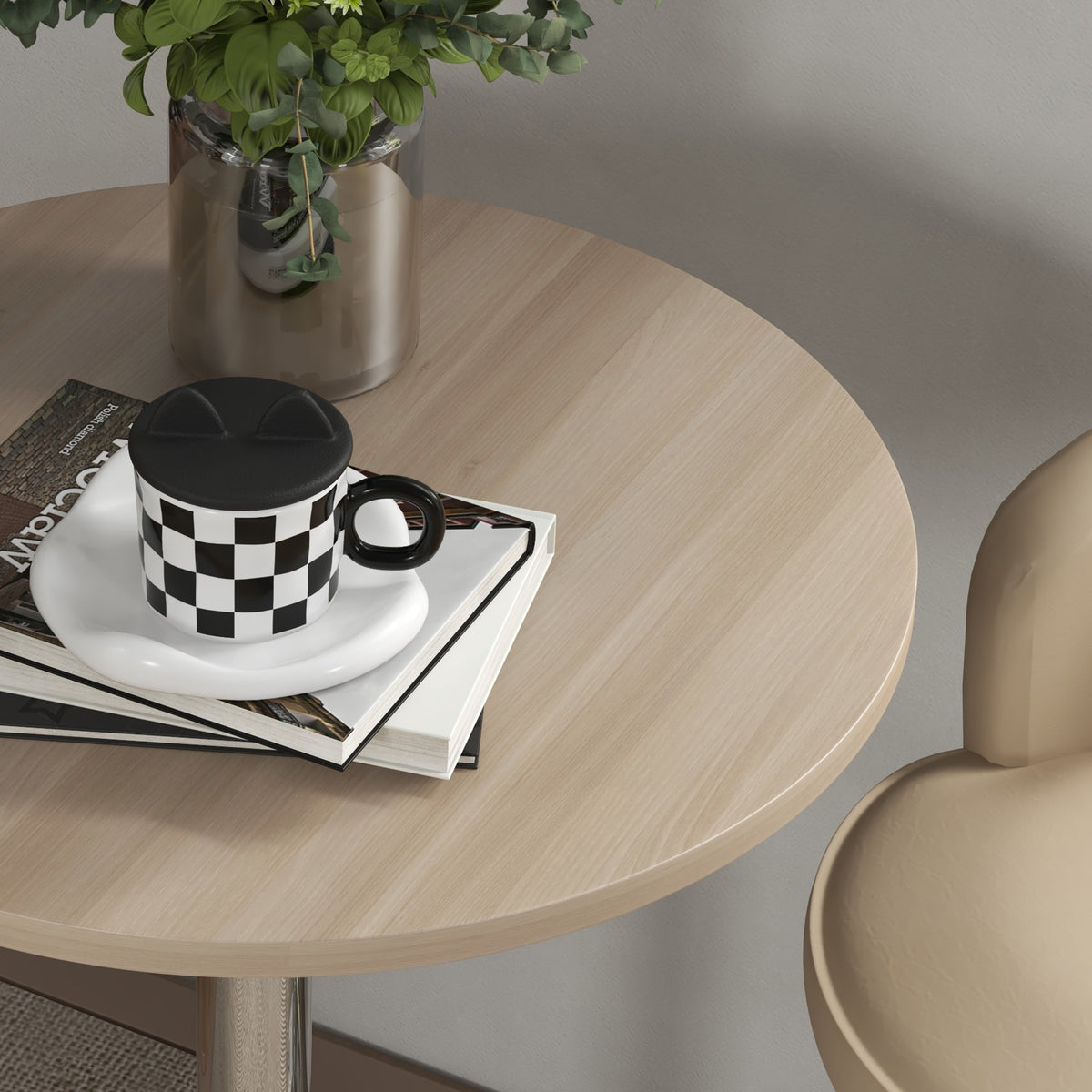 Table de bar ronde table haute cuisine réglable en hauteur 69-91 cm plateau pivotante à 360° naturel et gris-7