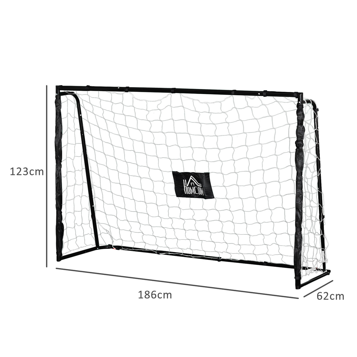 But de football cage de foot châssis métal filet PE piquets & outil inclus dim. 186L x 62l x 123H cm noir blanc-2