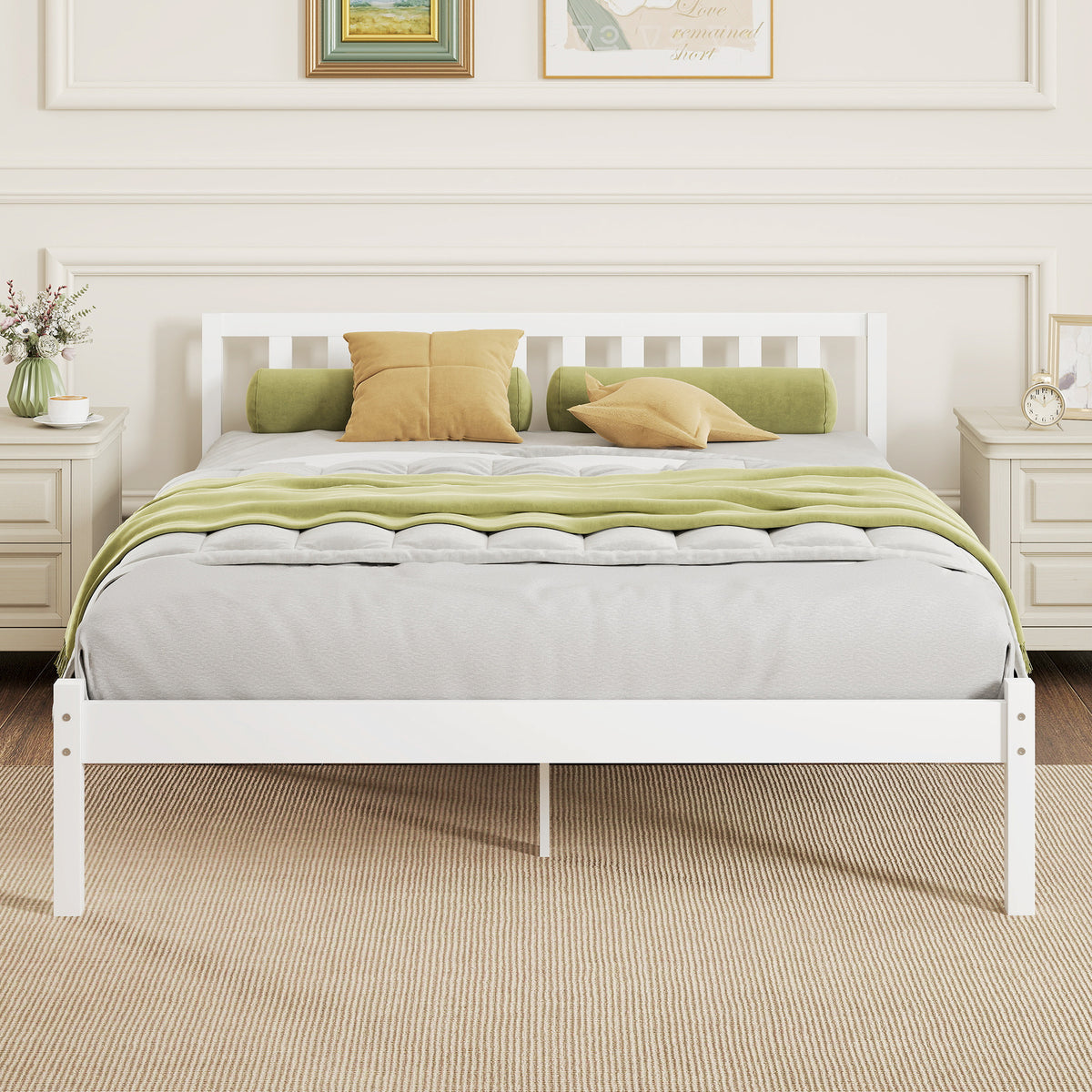 Cadre de lit en bois massif 140x190 cm lit simple avec tête de lit et sommier à lattes solide pour enfants adultes-1