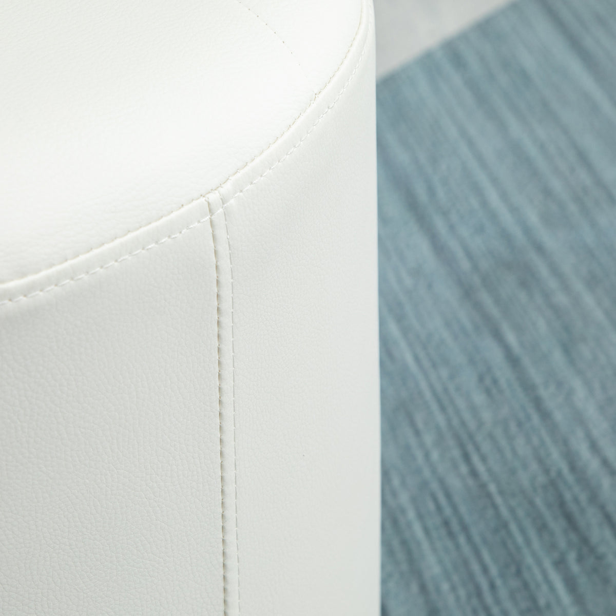 Repose pied salon pivotant à 360°, ottoman rond rembourré en PU avec base en acier, Ø 45,5 x 44,5 cm, blanc-7